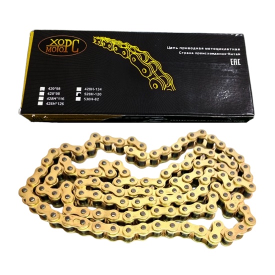 Большое фото товара - Цепь приводная (428*120, золотая) ММ1 ALP 024-08 товарный знак "ХОРС-МОТОРС", 29673. Вариант №1